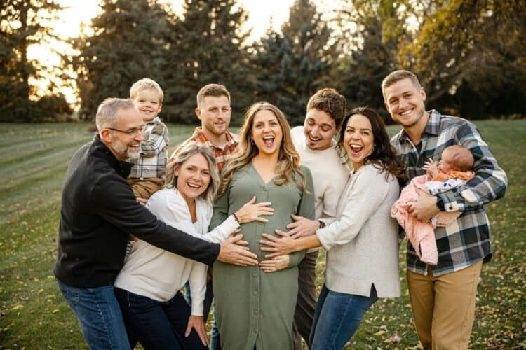 Modern family walking together outdoors